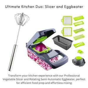 Vegetable Slicer for Kitchen 12 in 1 & Semi-Automatic Eggbeater Pack1 Combo Pack